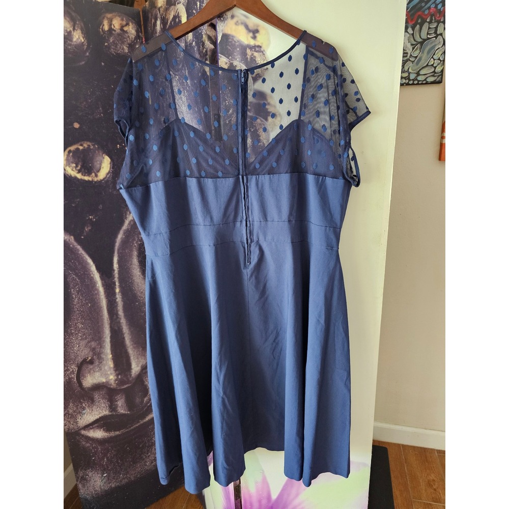 Torrid Blue Polka Dot Mesh Illusion Neckline Fit & Flare Swing Dress Size 28 - Picture 5 of 10